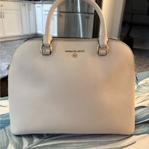 Michael Kors Cream Saffiano Dome Satchel with Gold Hardware
